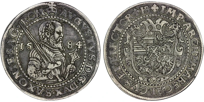 Монета 1/2 талера 1584 года Германия Саксония |