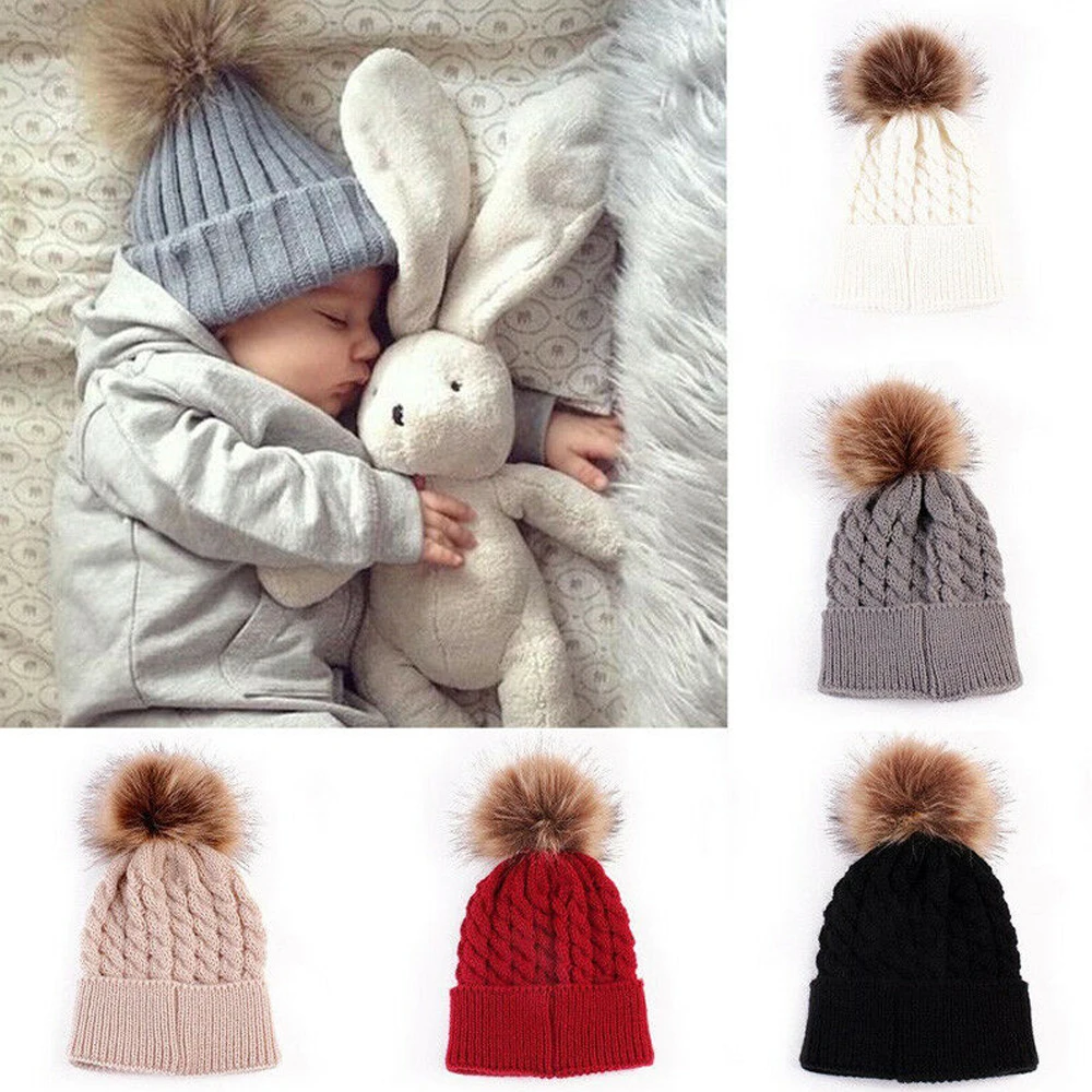 

Family Matching Mom Baby Toddler Kids Boys Girls Knitted Caps Cute Hats Crochet Winter Warm Hat Cap 5 Colors