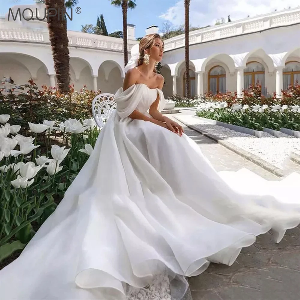 

MQUPIN Strapless Backless Organza Princess Tie Lotus Sleeve Bridal Wedding Dress 2022 New Church
