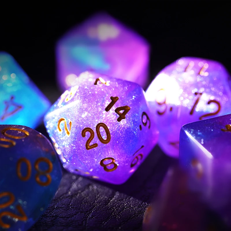 7Pcs/Set Pink and Blue Starry Sky Dice D&ampD COC Polyhedral for Table Game DND MTG RPG |