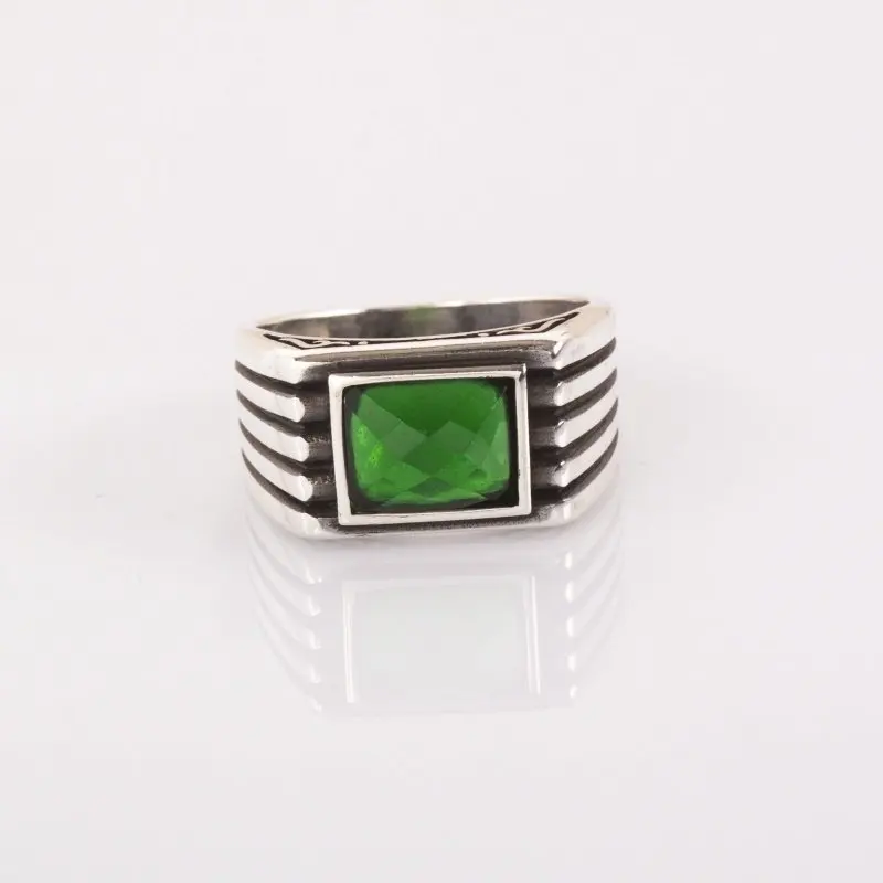 

925 Sterling Green Zircon Stone Silver Ring Fashion Turkish Premium Quality Handmade Jawelery
