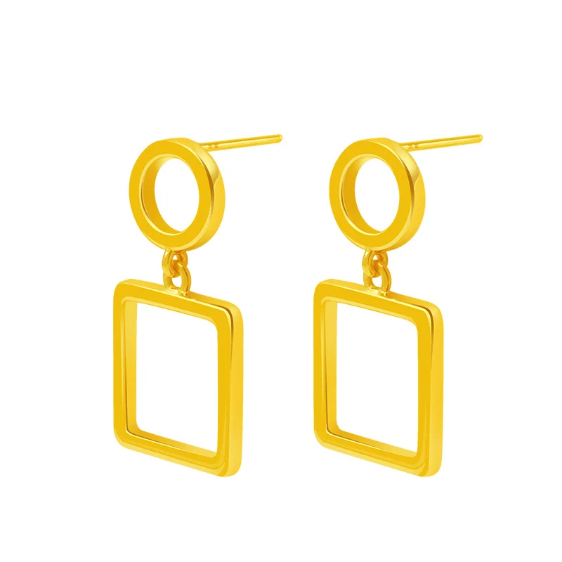 

New Arrival 24K Yellow Gold Earrings Women 999 Gold Geometry Dangle Earrings