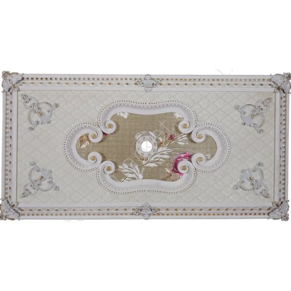 

DECOGOLD Decorative Rectangle Design White&Golden Colored Flower Pattern Ceiling Medallion 60x120cm