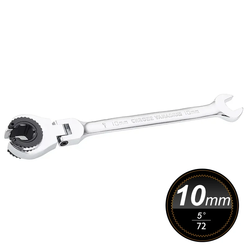 

10mm Combination Wrench, 72T Flexible Head, Ratchet Wheel And Open End, High Torque Wrench Repair Hand Tool