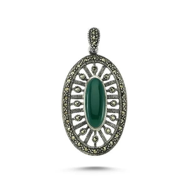 

Silver 925 Sterling Natural Stone Marcasite Pendant