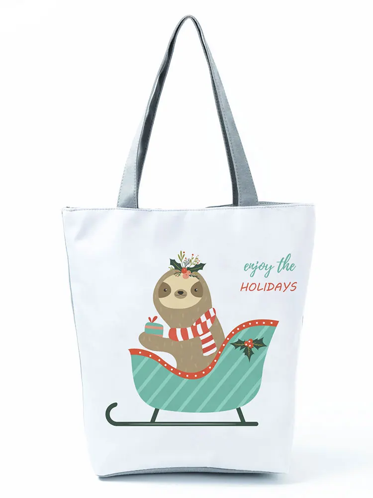 

Ski Sloth Shoulder Bag Ladies HIgh Capacity Eco Friendly Shopping Bag Cartoon Simple Printed Handbags for Women Cute Beach Bag