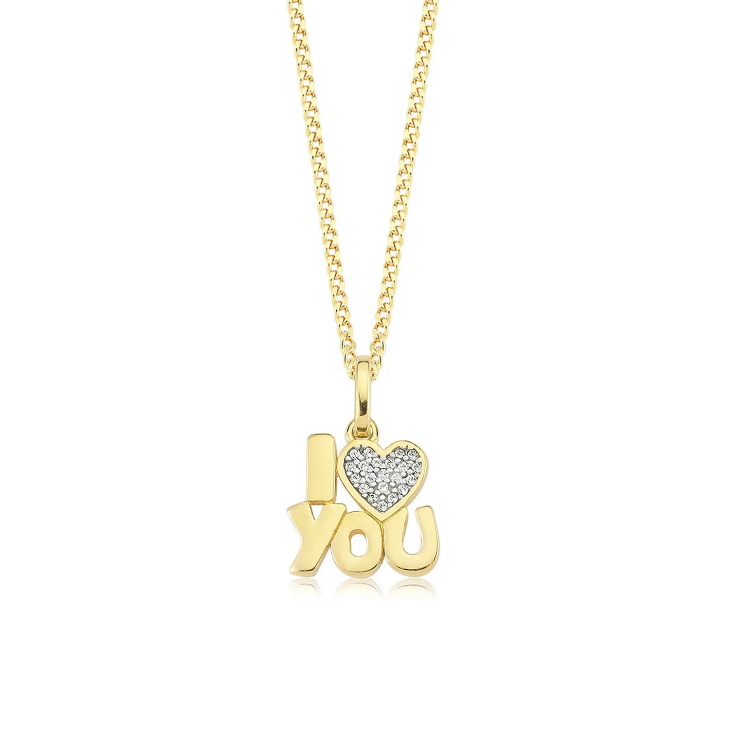 

Valori Jewels Love You, Zirconia White Gemstone, Gold Plated, Sterling Silver Charm Necklace