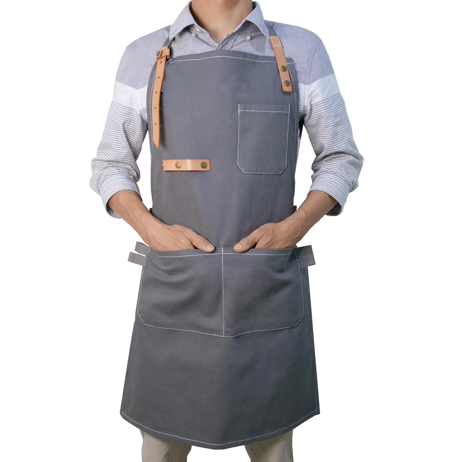EXCO Canvas Bib Leather Chef Kitchen Apron Oil-proof Men Women Barista Bartender Pocket Home Barber Coffee Garden Craft Aprons |