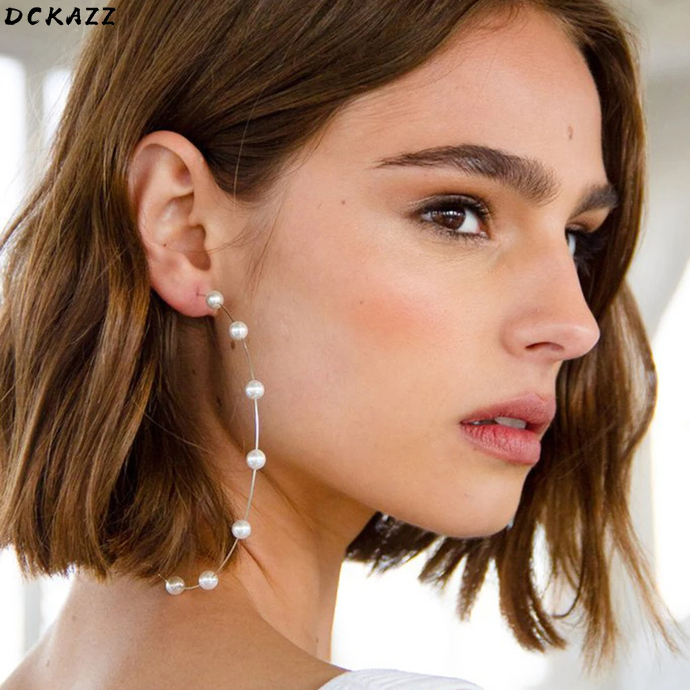 

Dckazz Hyperbole Style Big Pearl Hoop Earring Women Stateme Charm Jewelry Gold Silver Plated Large Round Earrings Female Gift