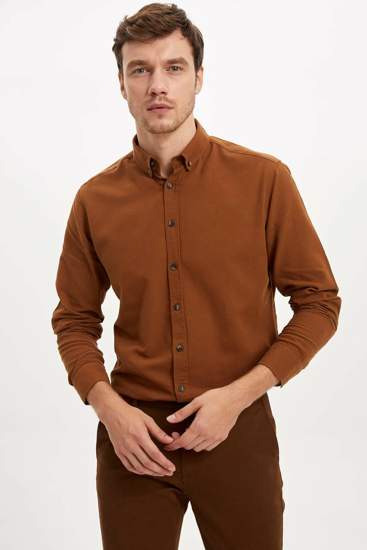 Дефакто Мужская рубашка с длинным рукавом мужские хлопковые рубашки Camel деловые
