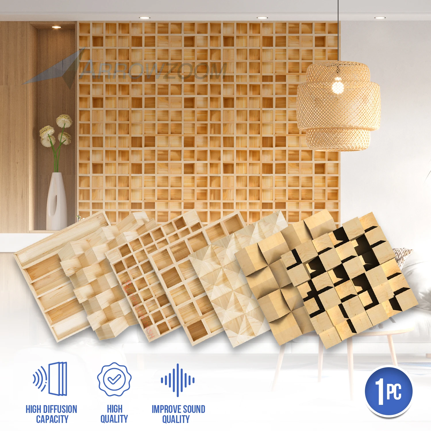 

Arrowzoom Pro Wooden Sound Diffuser Acoustic Noise Diffusor Panel Audio Absorption Treatment Room Studio Home Theater