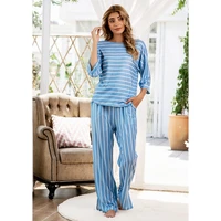 sexy womens pajamas sets large size striped shirtpants sleepwear casual printed home suit pyjama femme loungewear autumn s 5xl