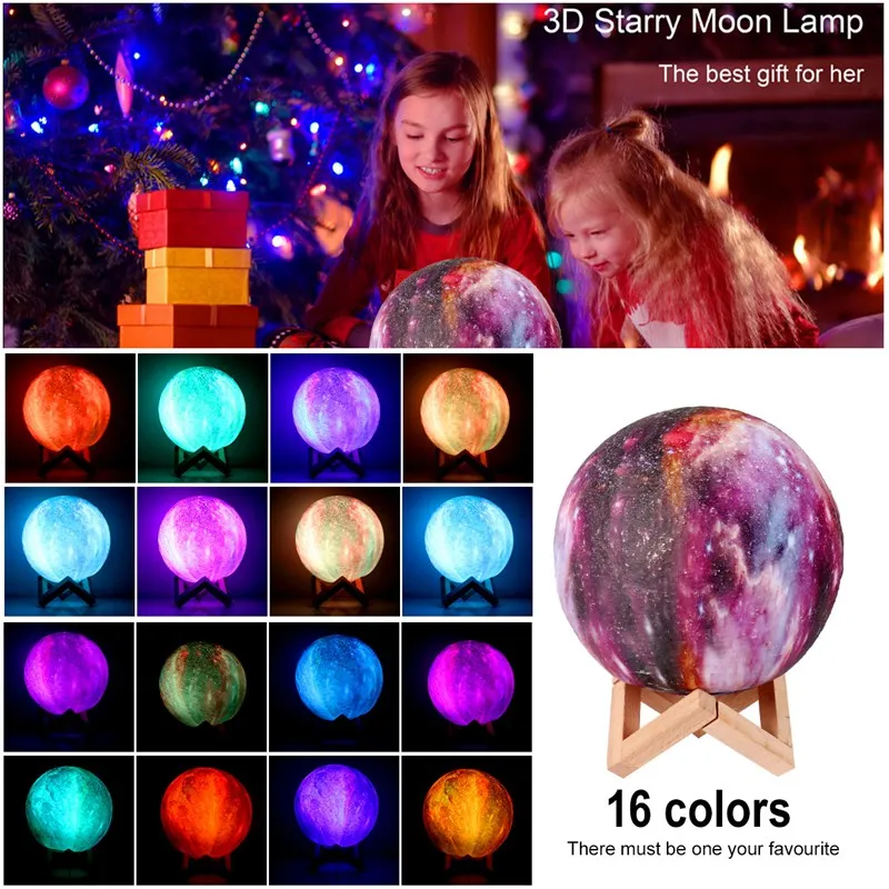 

8-20cm 3D Printing Moon Lamp Galaxy Moon Light Kids Night Light 16 Color Change Touch and Remote Control Galaxy Light as Gifts