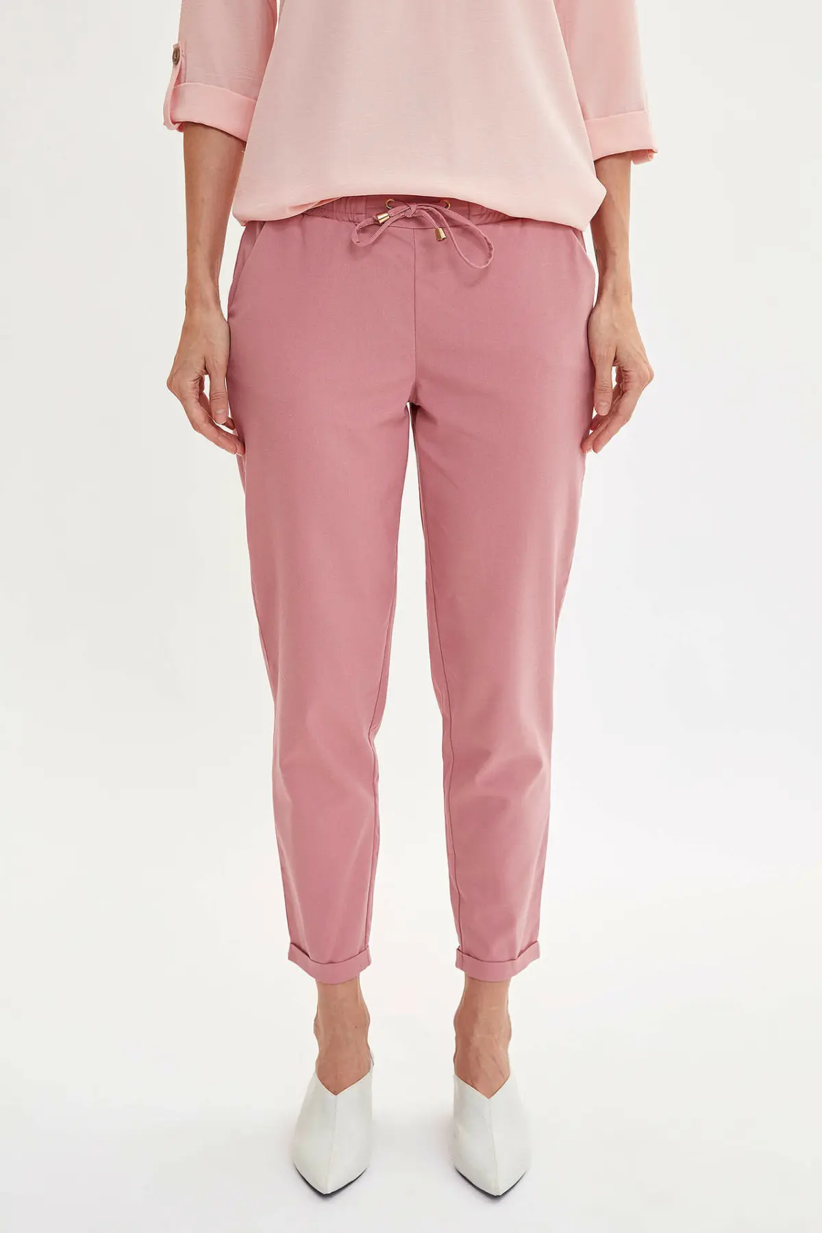 DeFacto модные женские брюки с завязками на талии однотонные повседневные шаровары