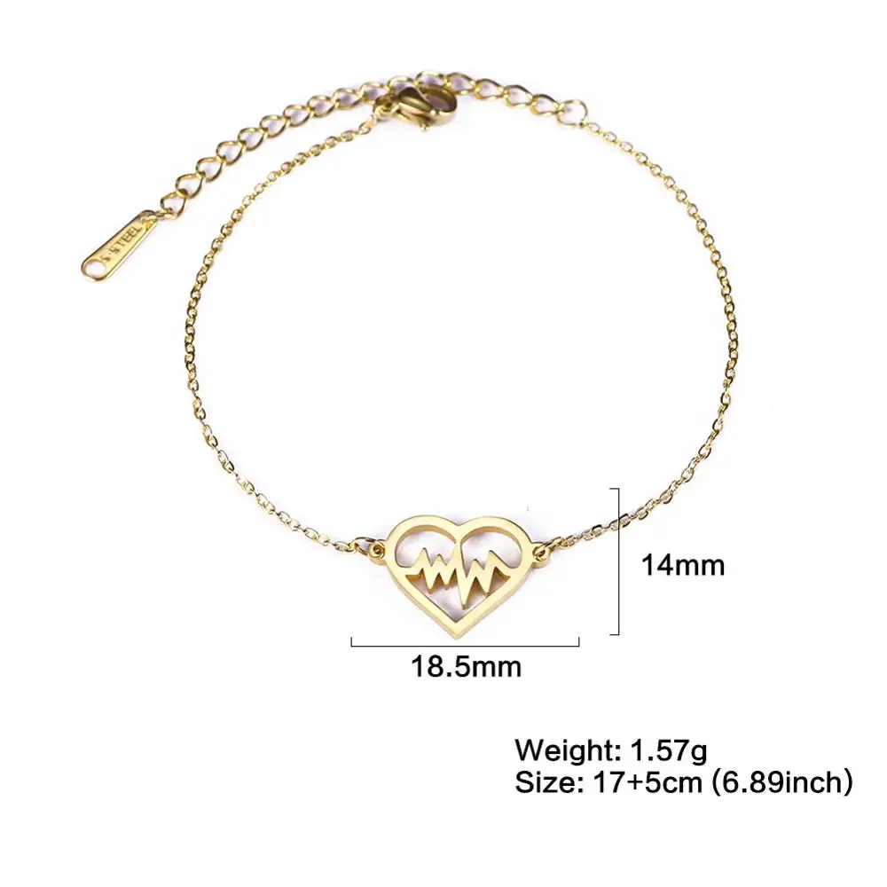 

LIKGREAT Heart-shaped ECG Stainless Steel Bracelet Gold Color Charm Bracelets for Women Girls Line Chain Fashion Jewelry Gifts