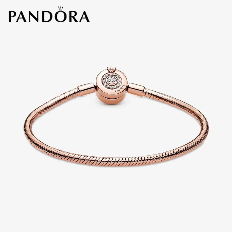 

1PC 925 Silver PANDORA Moments Sparkle Crown Letter O Snake-bone Chain Bracelet With Box Gift Fashion Jewelry