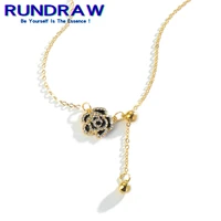rundraw fashion gold color women camellia and diamond fairy pendant fashion necklace party gifts necklace