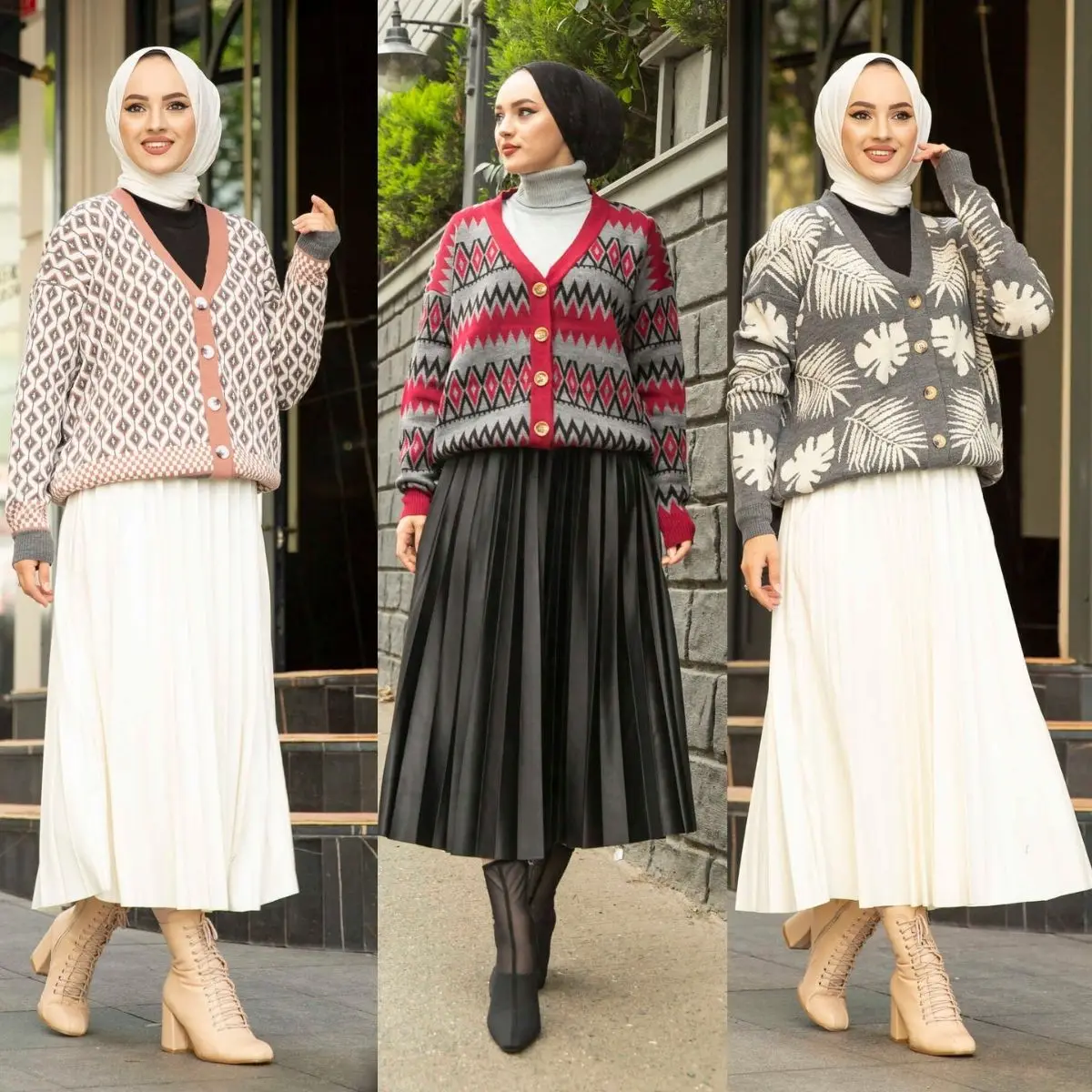 Вязаный хиджаб с узором, Кардиган с длинным рукавом, платье, туника, трикотажная одежда на пуговицах, зимний сезонный турецкий исламский мус...