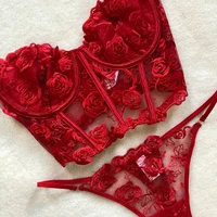 2022 solid color valentine lingerie heart cute embroidered sexy lingerie see through garters sexy lingerie underwear 3 piece set