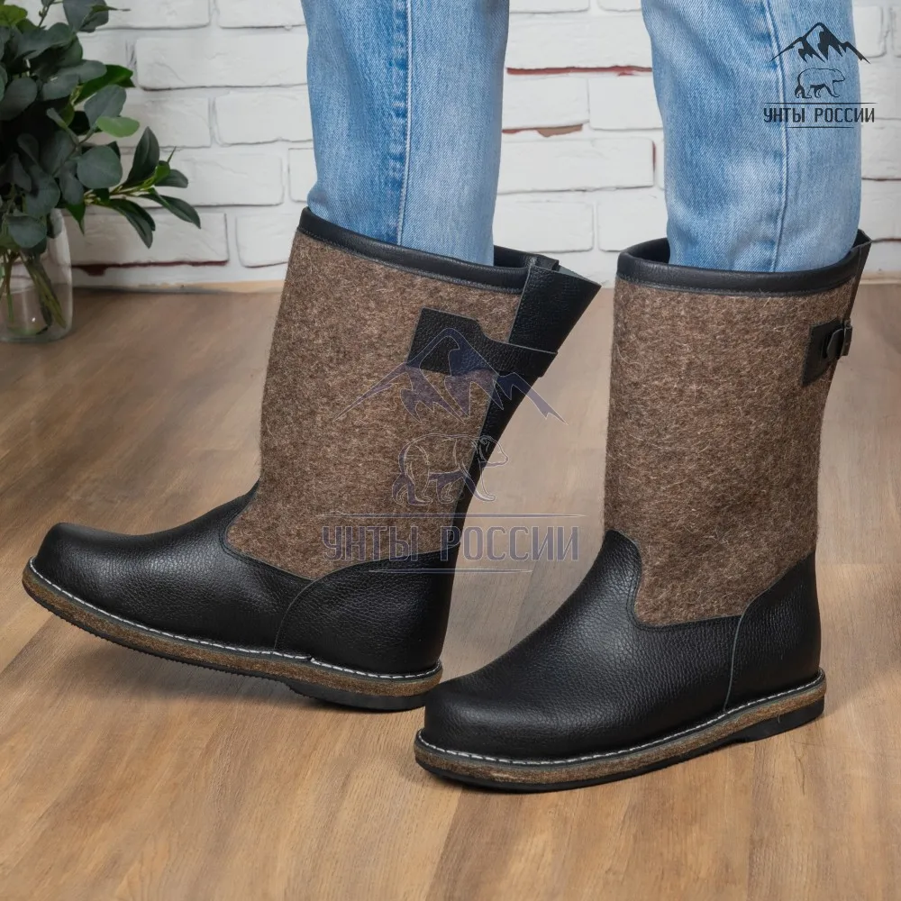 Сапоги зимние мужские войлочные натуральные 'Лесник' валенки обшиты кожей