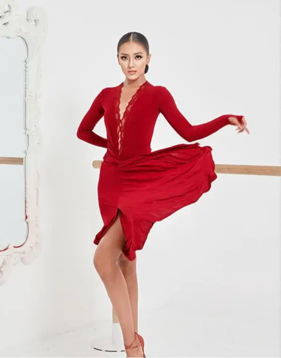 long red black Latin Dance Dress latin dress Tango Rumba ChaCha high vent split dresses woman zym2190 | Тематическая одежда и