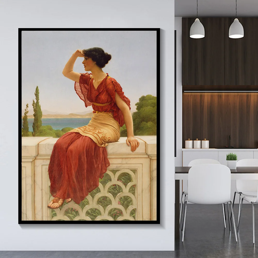 

Holover Canvas Oil Painting John William Godward"The Signal"Classical Marble Architecture Aesthetic Wall Home Room Decoration