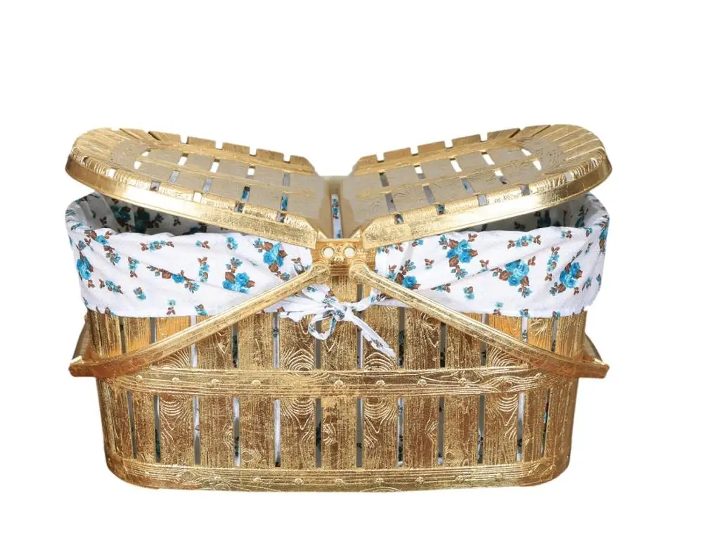 

Original Luxury Gold Leaf Straw Look Plastic Luxury Picnic Basket