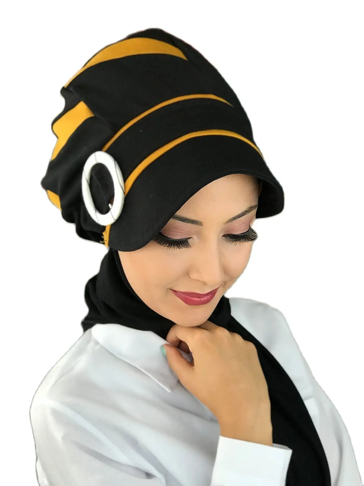 New Islamic Fashion Muslim Hijab Lady 2021 Trend Single Size Bathing Cap Beret Ready Shawl Scarf Buckle Black Hijab Hat