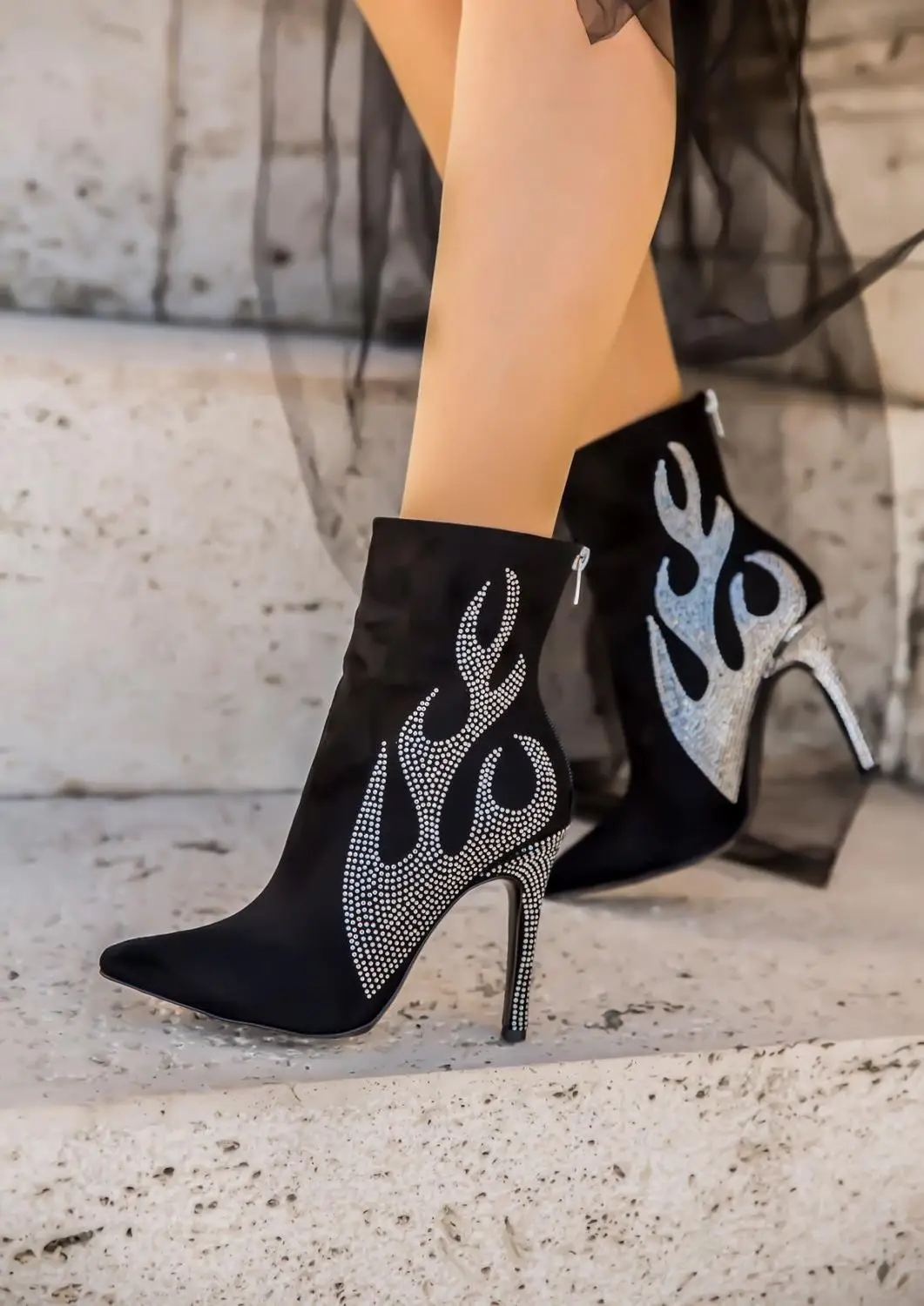 

Black Color PU Suede Leather New Season 2021 Winter Autmn Fashion Ankle High Heel Different Stylish Female Women Shoes Boots