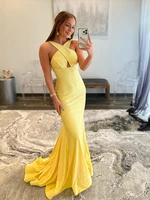 mermaid halter yellow backless long prom dress evening dress formal party gown prom dress 2022 bbonlinedress robe de soiree