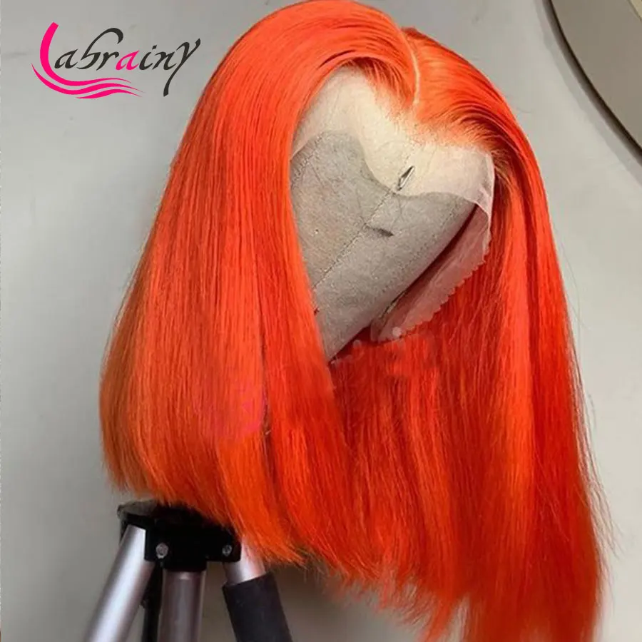 

Orange Hd Transaprent Lace Frontal Human Hair Wigs HIghlight 613 Pink Bob Pre Plucked Orange Colored Full Blonde Front Wig 13x6