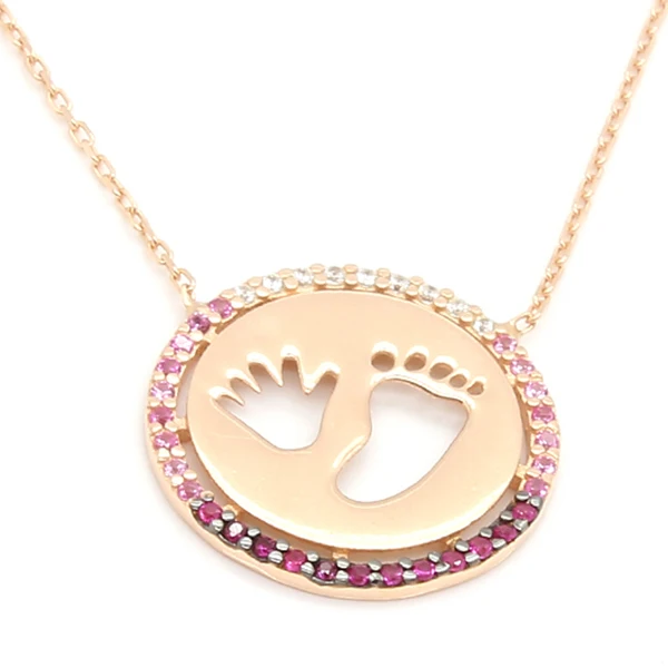 

Wholesale 925Silver Fashion Baby Footprint Mother Day Gift Boho Family Mama Necklace Trendy for Women Turkish Jewelry 10 Pieces