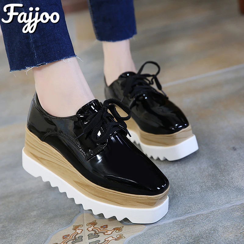 

Туфли-оксфорды FAJJOO женские, модная повседневная офисная обувь на платформе, с квадратным носком, на шнуровке, классические, на танкетке