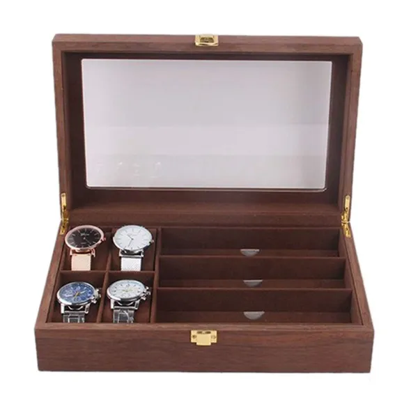 Ring Storage Box Сетка Ретро деревянный чехол для часов прочная упаковка держатель для хранения ювелирных изделий Органайзер для часов шкатулка - Цвет: Ring Storage Box