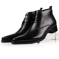 pointed toe dress shoes mens ankle boots wedding shoes genuine leather boots male business shoes