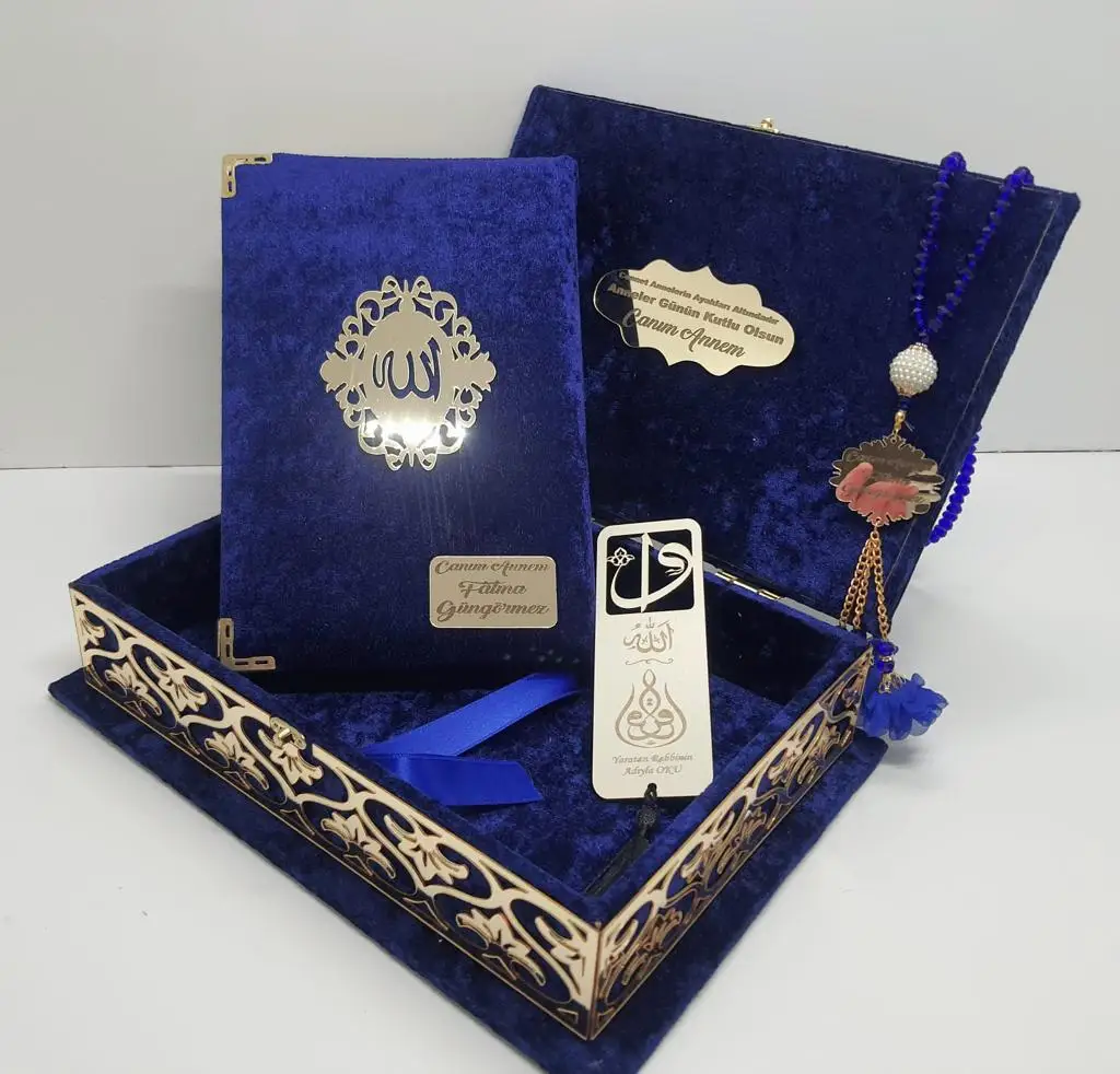 Large Size Luxury Quran Set Velvet NavyBlu Color Quran Arabic Quran Islamic Books Muslim Gifts Islamic Gifts For Muslims Wedding