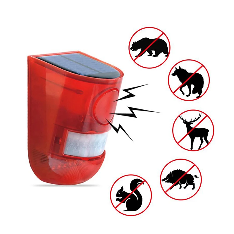 Солнечная сигнальная лампа 110 дБ предупреждающий звук 6led красный свет IP65