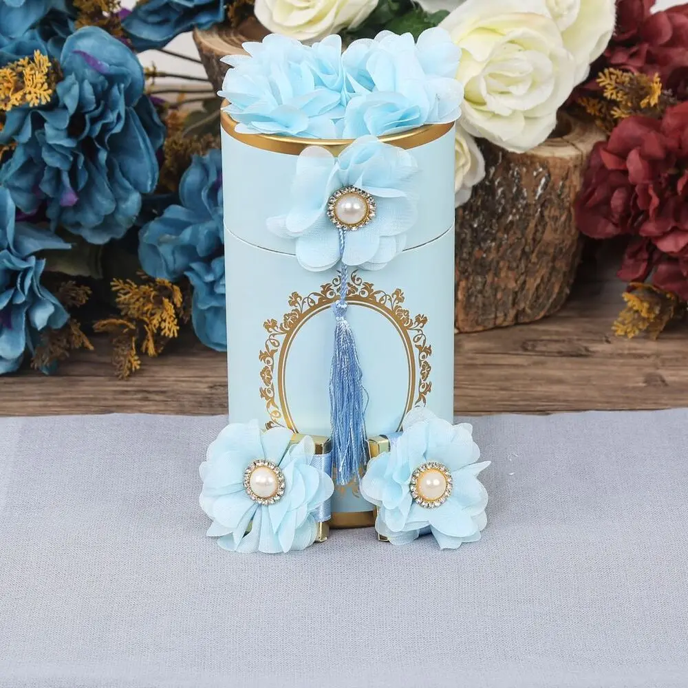 GREAT GIFT Mevlüt gift package Cylinder Box And Silvery Shawl Set Blue  FREE SHİPPİNG