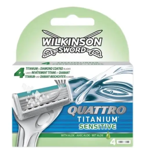 

Wilkinson Sword Quattro Titanium Sensitive Refill Razor Blades 1 Pack/4 Pcs