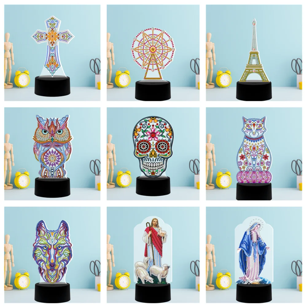 

5D DIY Diamond Painting LED Light Sign Skull Animal Diamond Mosaic Embroidery Christmas Night Lamp Decoration Gift Home Decor