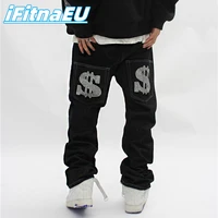jeans with print straight baggy punk mens fashion harajuku pants printed oversize streetwear y2k black trendyol hip hop man