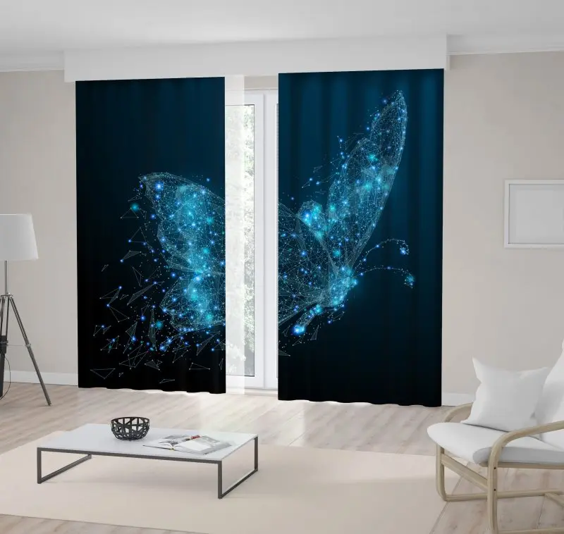 

Curtain Butterfly Composed of Polygon Low Poly Shining Fairy Stars Digital Era Decorating Artwork Blue