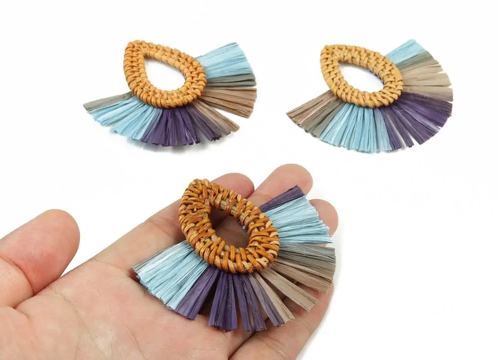 Подвески из ротанга с кисточками рафии висячие серьги плетеные 2 шт./лот 75 53x70 72x5 48