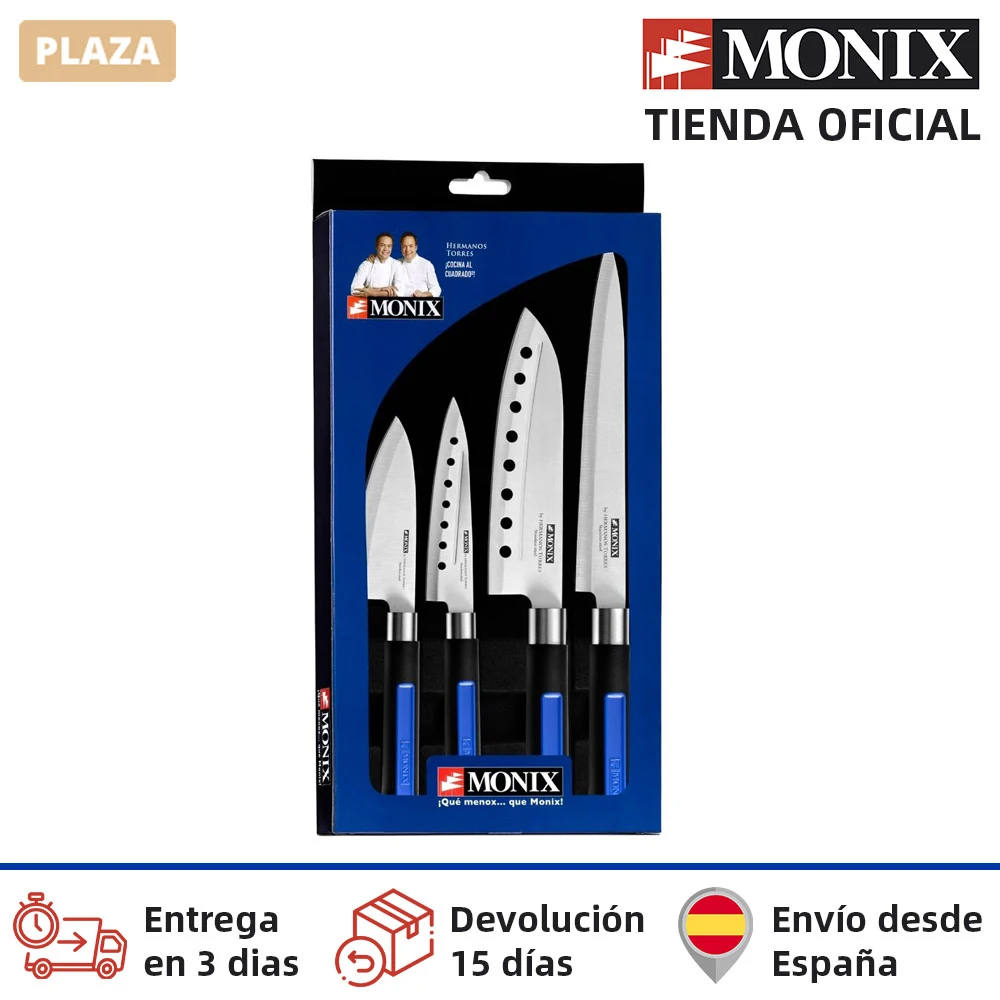 Monix Solid Plus - Juego de 4 cuchillos de cocina japoneses, fabricados en acero inoxidable de alta calidad