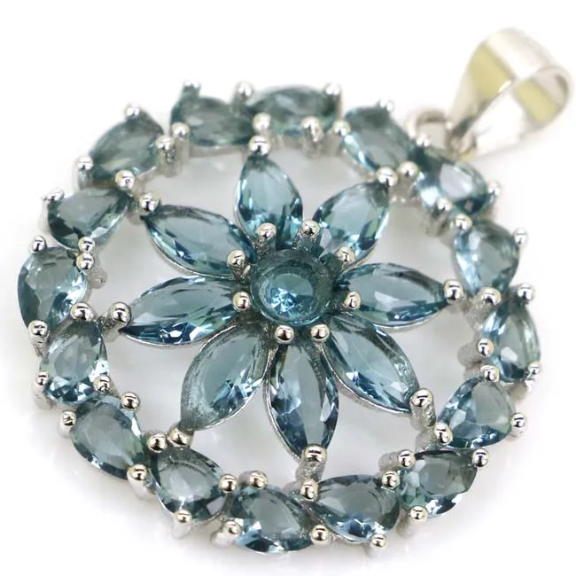 

Guaranteed Real 925 Solid Sterling Silver 2.8g New Designed Created London Blue Topaz Woman's Pendant 29x23mm