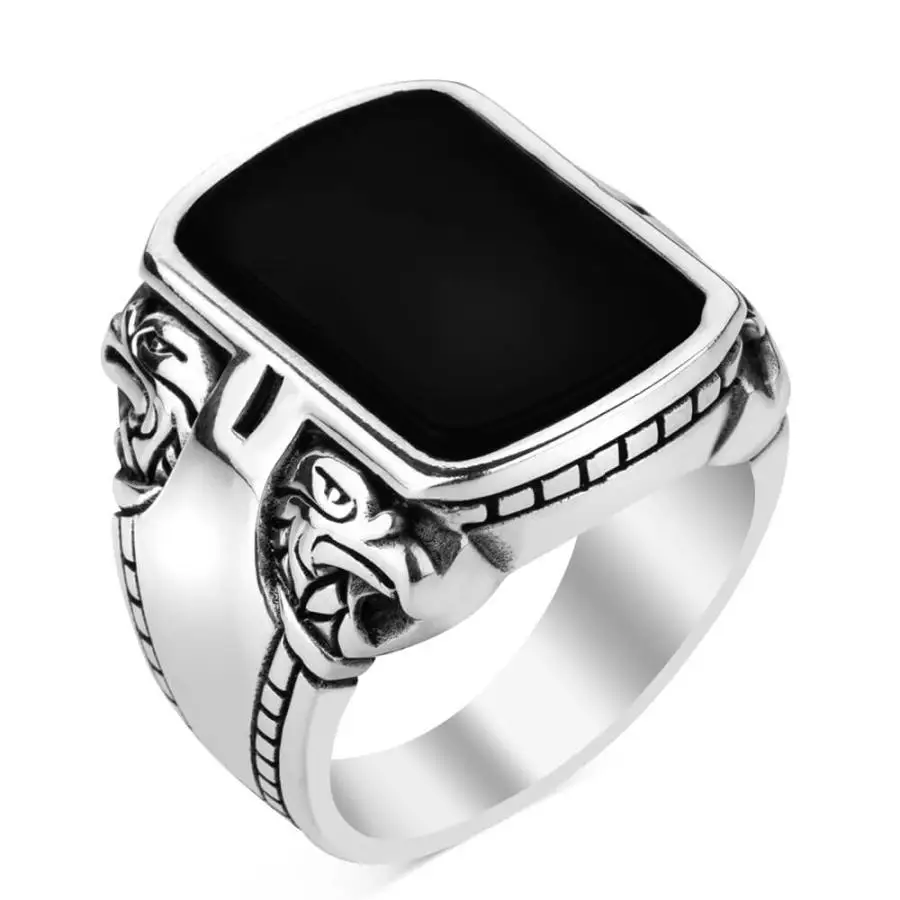 

Мужское кольцо из серебра 925 пробы с черным ониксом, ручная работа 925k, Сделано в Турции, кольцо от сглаза, подарок для Него