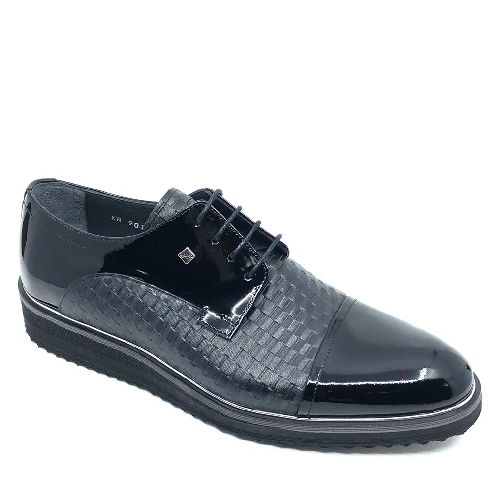 

Fosco Men's Rectangular Pattern Shoes %100 Genuine Leather Black Colour Eva Sole