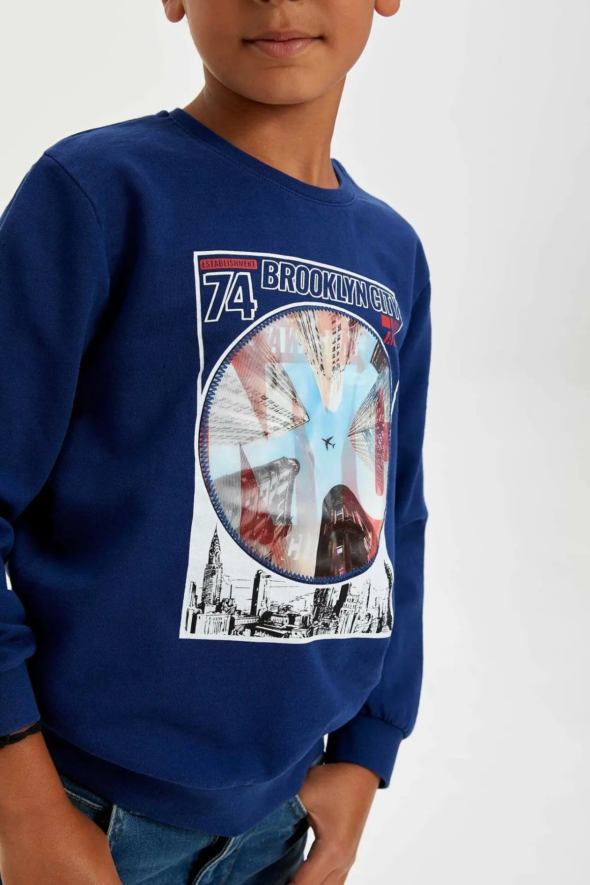 DeFacto/модные пуловеры с рисунком для мальчиков Повседневные свободные круглым