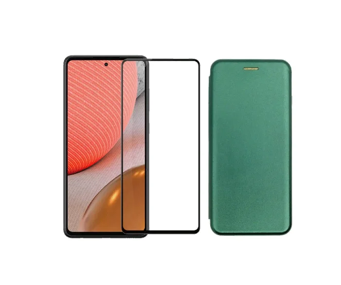 Выгодный комплект для samsung A50 чехол книжка темно зеленый + защитное стекло с