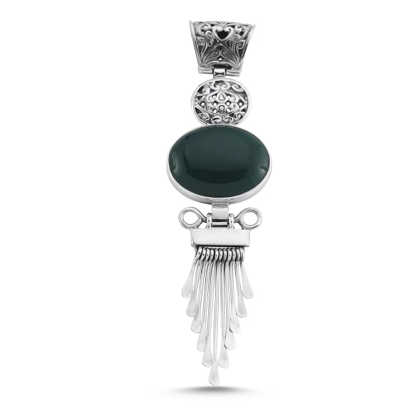 

Silver 925 Sterling Green Agate Stone Handwork Pendant